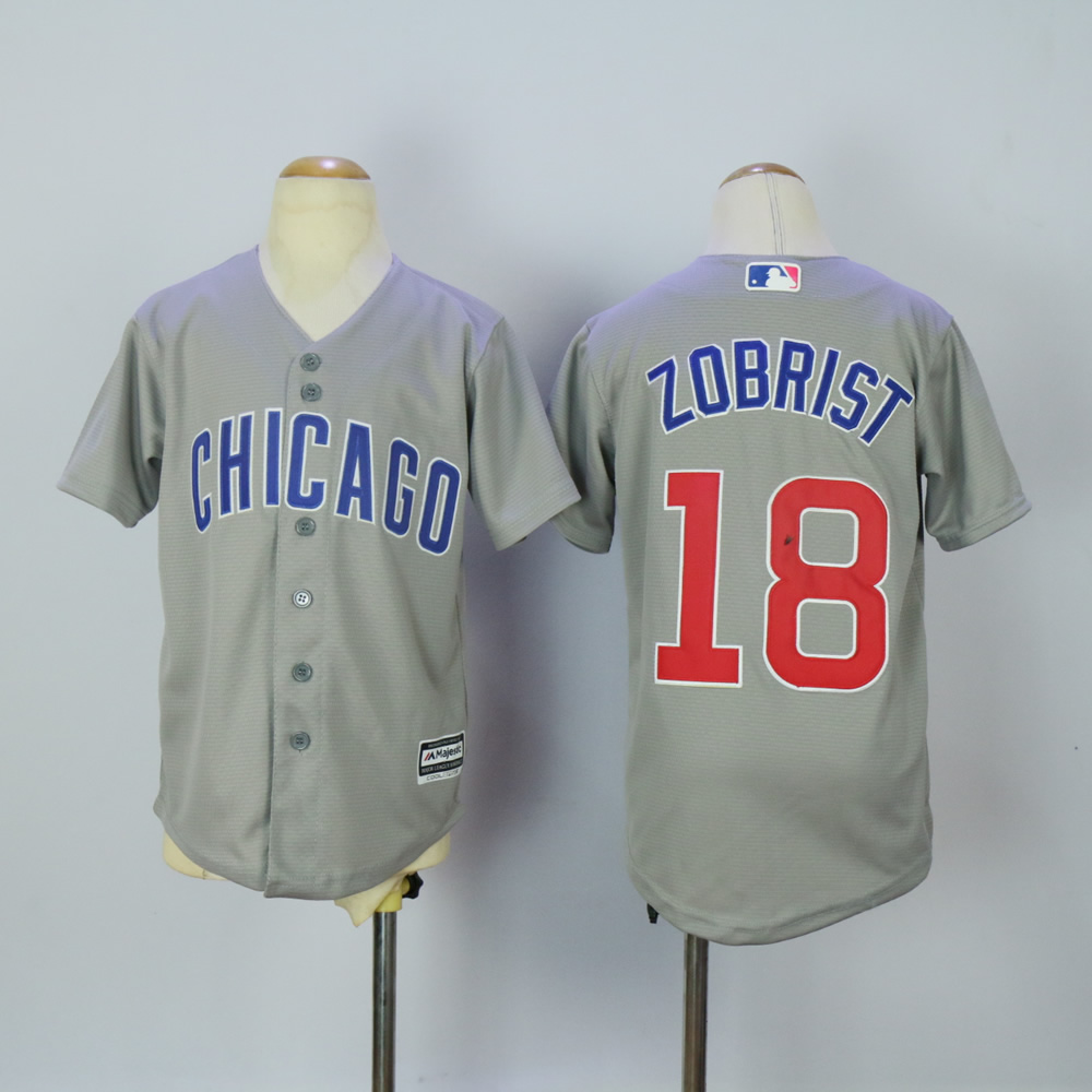 Youth Chicago Cubs #18 Zobrist Grey MLB Jerseys